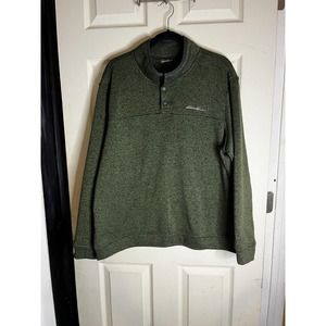 Eddie Bauer FleeceJacket XL Green 1/4 Snap Button Pullover Mens